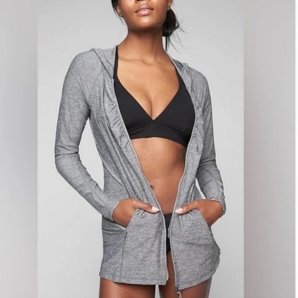 Athleta Heather Vitamin Sea‎ Zip Up Jacket Hooded Sweatshirt Size XS Gray